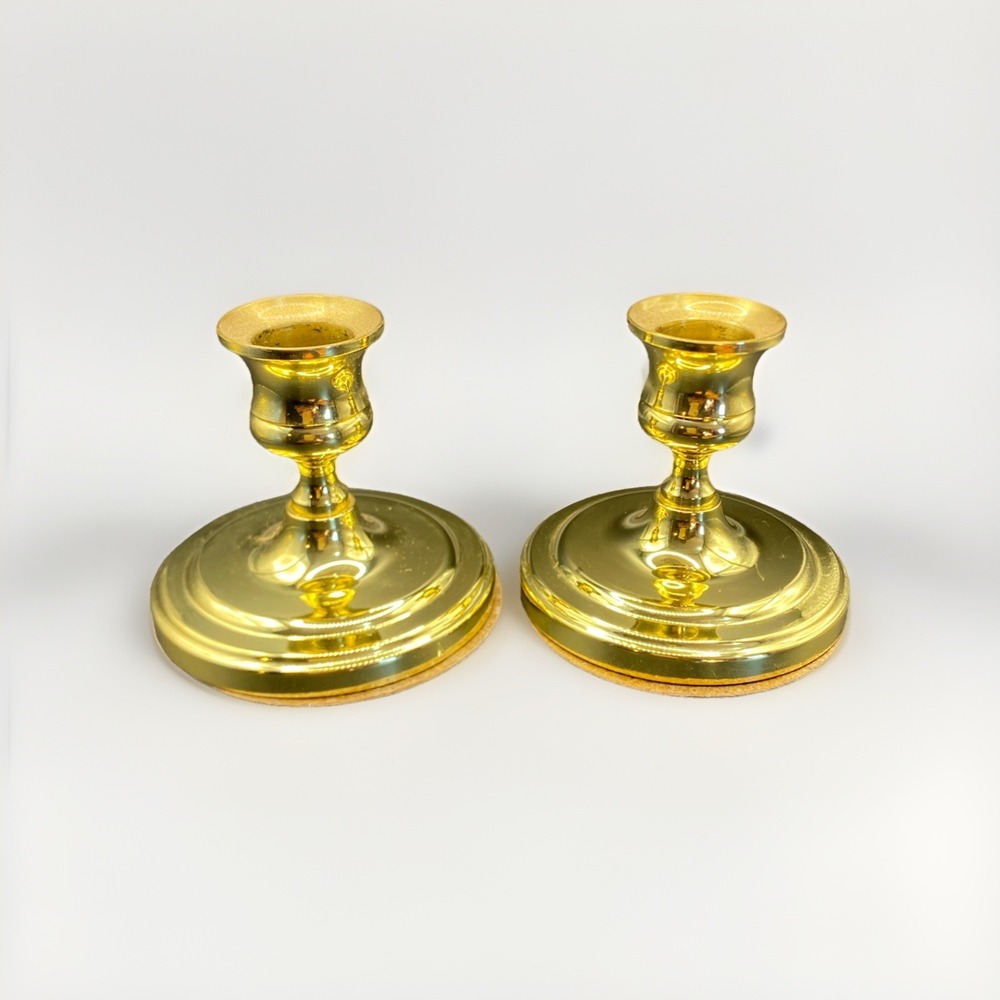 Vintage Baldwin Solid Brass Candle Holders Pair 3" Made in‎ USA Classic Home